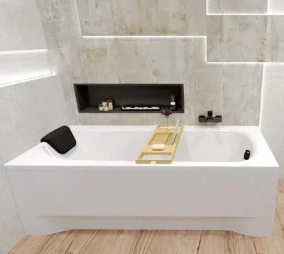 Produktbild von Badewanne Rechteck Set 5in1 170x70 mit Premium Ablaufgarnitur und Füßen GRATIS + Verkleidung (AcrylSchürze) + Kopfstütze in Schwarz | BADLAND BONA