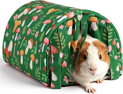Imagen del producto de Cama para pequeños animales con túnel y cortinas, cojín desmontable, antideslizante, ideal para cobayas y conejos