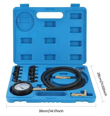 Immagine prodotto di Kit di prova per la pressione dell'olio per auto - Set di strumenti con manometro - Misuratore da 0 a 140 psi - Strumento diagnostico per motori - Kit di prova per sistemi di carburante e olio - Tubi e adattatori