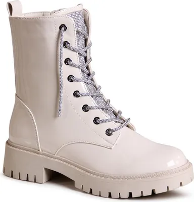 Beige Lack Glitzer Stiefeletten 38