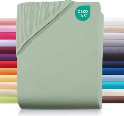 Produktbild von Jersey Spannbettlaken 160x200 cm aus 100% Baumwolle, Bettlaken Eukalyptus Uni