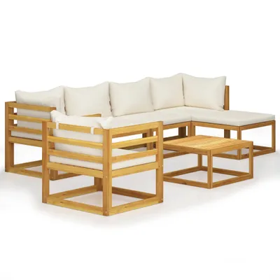 Produktbild von 7-tlg. Garten-Lounge-Set mit Auflagen Creme Massivholz Akazie