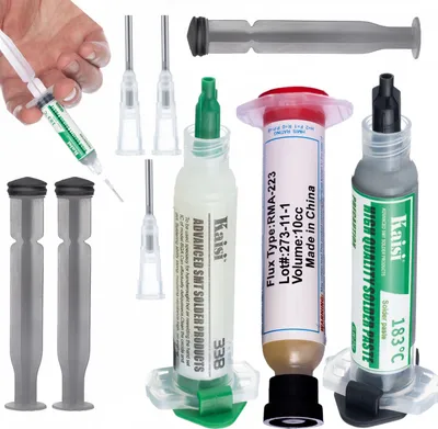 Obrázek produktu pro Sada na pájení Rosfix – tavidlo 338 + tekuté cín 183 °C + 2x pájecí cívka, 2x jehla + tavidlo Rosfix RMA-223