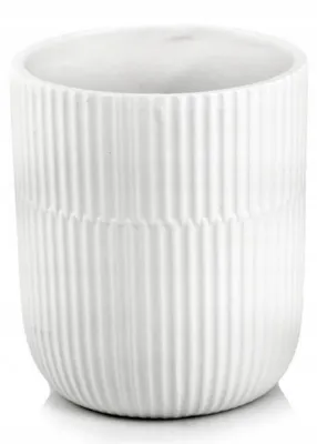 Produktbild von Keramik Blumentopf rund 13 cm, weiß matt, geriffelt, Pflanzentopf Übertopf ohne Ablaufloch