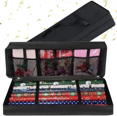 Produktbild von Famanu Geschenkpapier Aufbewahrungstasche - Organizer für Geschenkpapierrollen mit Netzfächern - 82x12x34cm