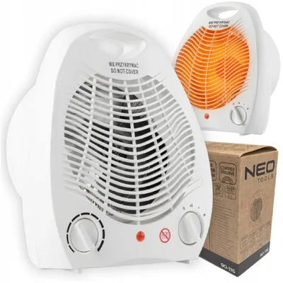 Obrázok produktu pre NEO TOOLS Malý kompaktný prenosný ohrievač s ventilátorom, nastaviteľný termostat, bezpečnostný spínač, rukoväť, 2000 W | mobilný a kompaktný ohrievač s ventilátorom