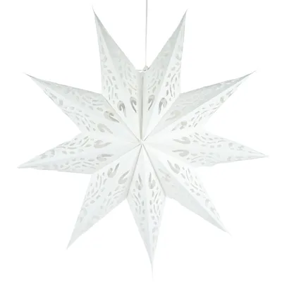 Image de Étoile de Noël Étoile suspendue Décoration de Noël - Avec motif - Ø 60 cm - Papier - Blanc - 2 pièces