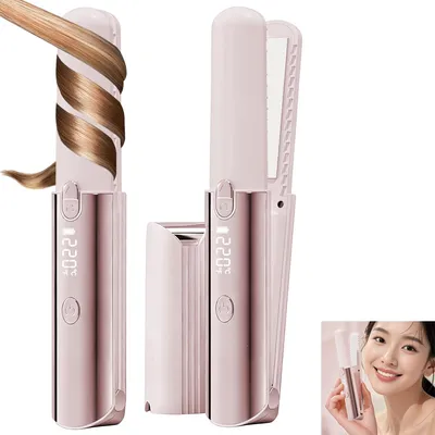 Produktbild von Kabelloser 2-in-1-Haarglätter,tragbarer Haarbürste,Powerbank,7 Temperaturstufen,LED-Anzeige,wiederaufladbarer Mini-Haarglätter für unterwegs,5000-mAh