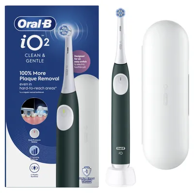 Produktbild von Oral-B iO2, Erwachsener, Vibrierende Zahnbürste, Tägliche Pflege, Sensibel, Super sensitive, Grün, Weiß, 2 min, Rund