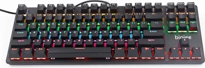 Produktbild von biojee mechanische Tastatur mit 87 Tasten, Regenbogen-Hintergrundbeleuchtungseffekt | zweifarbige Tastenkappen | blaue Schalter, schwarz