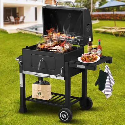 Produktbild von Strattore Holzkohlegrill / quadratischer BBQ XL Grillwagen aus Eisen