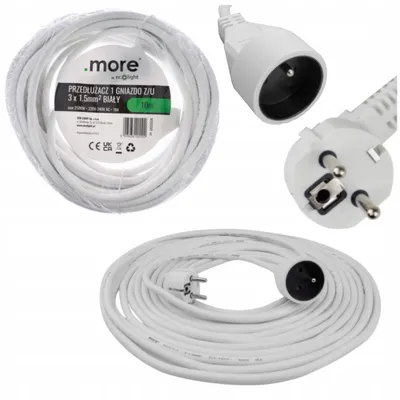 Immagine prodotto di Cavo di prolunga 1 presa 10m con/senza 3x1,5mm2 BIANCO