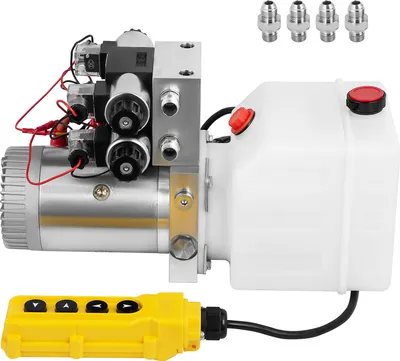 Image de Pompe hydraulique SucceBuy, groupe hydraulique à double effet, 12 V CC, groupe hydraulique à double électroaimant, réservoir de 4,5 L, pour remorques à benne basculante et ponts élévateurs