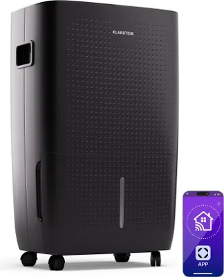 Image de Klarstein DryFy Connect 60L Déshumidificateur, 60L/24h, Wi-Fi, Réservoir 8L, Minuterie 24h, Silencieux, Portable, Pour Salle de Bain & Pièces 45-65m², Anthracite