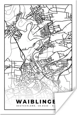 Produktbild von MuchoWow® Poster Karte - Stadtplan - Waiblingen - Karte 80x120 cm - Papierdruck