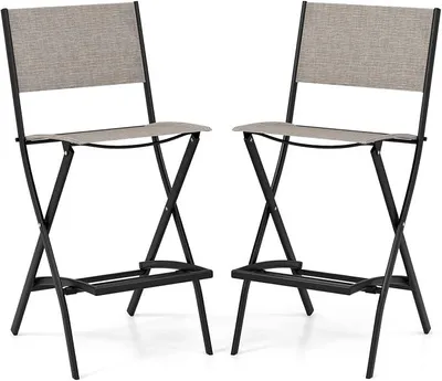 Produktbild von 2er Set Outdoor Barhocker, klappbare Barstühle mit Rückenlehne und Fußstütze, Tresenhocker bis zu 150 kg belastbar, Sitzhöhe 71 cm, Gartenstühle für Balkon, Garten & Poolbereich