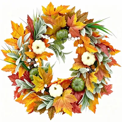 Produktbild von Herbstkranz 45cm mit Kürbis, Ahornblatt & Beeren für Haustür & Wanddeko