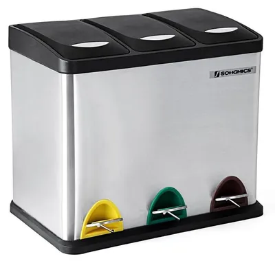 Produktbild von Treteimer mit Absenkautomatik, 3 Inneneimer, Edelstahl, silber, 46,5 x 40,5 x 29,5 cm