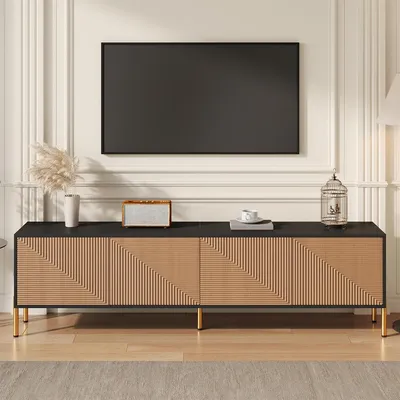 Produktbild von TV-Schrank Einzigartiges im Farbblock-Design TV-Tisch TV-Ständer 179 x 35 x 53,5 cm Schwarz+Natur
