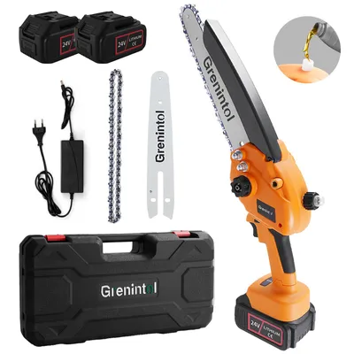 Produktbild von Grenintol 8 Zoll Akku-Kettensäge, 1000 W Mini Kettensäge mit 2 × 3000 mAh Akkus, Astsäge, Akku Motorsäge, Einhand-Kettensäge für Äste, Garten und Holz