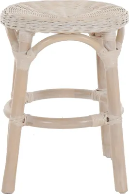 Produktbild von KRINES HOME Hocker aus natürlichem Rattan / Rattanhocker Rund / Beistell-Hocker / Schemel (Vintage Weiss)