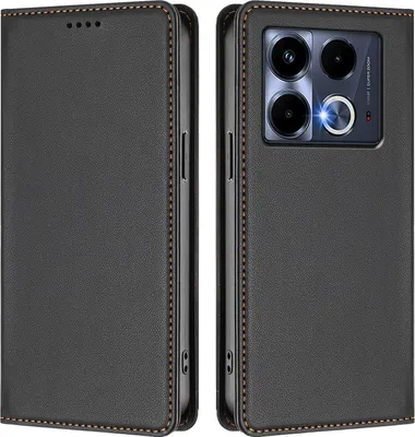 Image de Étui en cuir pour Infinix Note 40 4G, étui à rabat magnétique en cuirPolyuréthaneavec support, noir