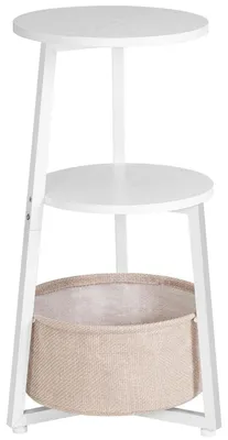 Obrázok produktu pre Prístranný stolík v bielej farbe, trojstupňový, s látkovou zásuvkou, rozmer 32x32x67 cm
