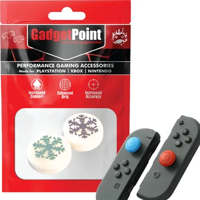Produktbild von Thumbgrips - Thumb Grips voor Nintendo Switch Joy-Con Controllers - Gaming Thumbgrips - Performance Anti-Slip Thumbsticks - Bescherming Accessoires - Sneeuwvlokje - Wit met Blauw/Paars -