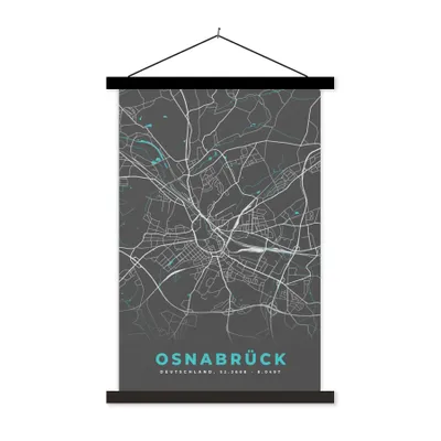Produktbild von MuchoWow® Textilposter Stadtplan - Osnabrück - Deutschland - Karte 60x90 cm mit schwarzem Rahmen - Poster Wohnzimmer