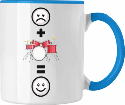 Produktbild von Trendation - Schlagzeug Tasse Geschenk für Schlagzeugspieler  :( + Schlagzeug = :) Lustige Geschenkidee Geburtstag (Blau)