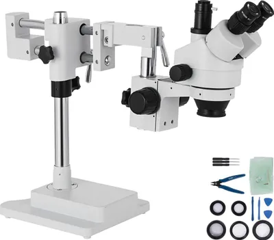 Produktbild von 3.5X-90X Simul-Focal Stereo Microscope 360°Swiveling Trinocular Stereo Microscope with Dual Arm Boom
