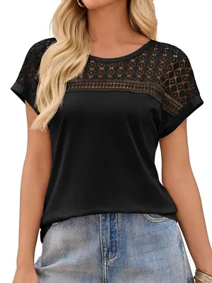Produktbild von Locker sitzendes Sommer-T-Shirt für Damen – Spitze, Rundhalsausschnitt, Cut-out-Design