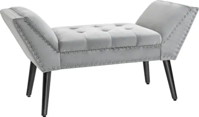 Produktbild von HOMCOM Polsterbank Sitzbank Klavierbank Pianobank mit Samtoptik Bettbank für Schlafzimmer Wohnzimmer, Flur, Gummiholz Hellgrau 114 x 46 x 56 cm