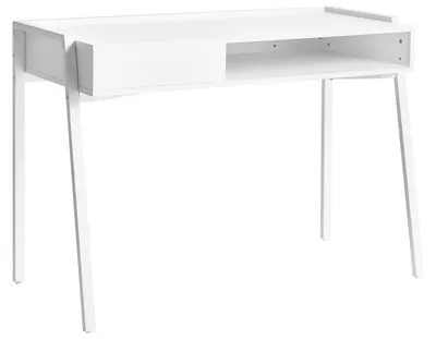 Obrázok produktu pre BELIANI – Biely písací stôl z drevovláknitej dosky a kovu, rozmer 107 x 48 cm, s zásuvkou, policou a úložným priestorom. Minimalistický dizajn, ideálny do domáceho pracoviska alebo kancelárie