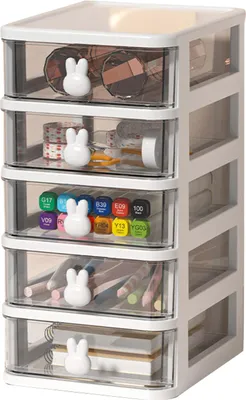 Immagine prodotto di Scatola portaoggetti da scrivania, a più livelli, in plastica trasparente, grande capacità, maniglia a coniglio, piccolo organizzatore di cassetti per libri, matite, ecc