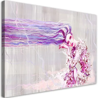Produktbild von Leinwandbild frau mit langen haaren 60x40 cm Feeby blau wandbild bereit zum aufhängen