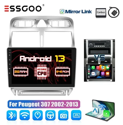 Imagen del producto de Radio para coche de 9 pulgadas con sistema Android 13, compatible con Peugeot 307 (2002-2013). Pantalla táctil, compatible con Carplay y Android Auto, GPS, navegación, 2 DIN, Bluetooth, Wi-Fi y manos libres RDS