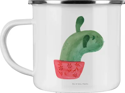 Produktbild von Mr. & Mrs. Panda Teetasse Kaktus Mama - Weiß - Geschenk, Motivation, Teebecher, Kakteen, Quote, Emaille Tasse, Pott, Büro, metallbecher, Ärger, Blechtasse