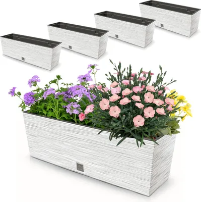 Obrázek produktu pro 4x 18L květináč balkonový truhlík 58x19,5 cm bílý + prostorná 12L vložka