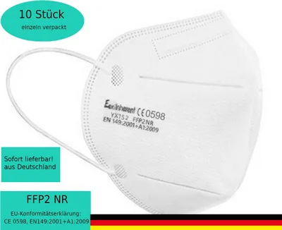 Produktbild von 10x FFP2 Mundschutz Atemschutz Nase Partikelfilter Maske CE 0598 in der EU