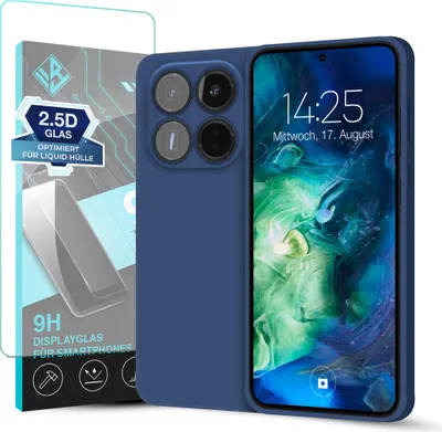 Produktbild von Hülle für Xiaomi 15T Pro mit 9H Displayglas Displayschutz Case Cover Bumper Smartphone Softgrip Schutzhülle Farbe: Blau