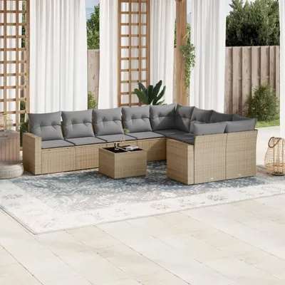 Produktbild von 10-tlg. Garten-Sofagarnitur mit Kissen Beige Poly Rattan 3219439
