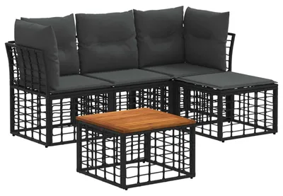 Produktbild von vidaXL Outdoor-Sofagarnitur 5 pcs Schwarz und Dunkelgrau Polyester