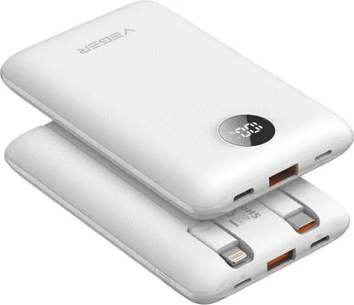 Immagine prodotto di Powerbank 10000 mAh con cavi tipo C / connessione iPhone PD QC3.0 2A 22,5W - Bianco
