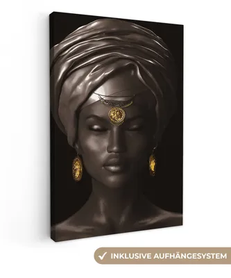 Obrázek produktu pro OneMillionCanvasses® - Obrazy na plátně - 90x140 cm, Žena - Afrika - Černá - Zlatá, Nástěnné umění tisk Nástěnná dekorace - Nástěnná dekorace - Ložnice