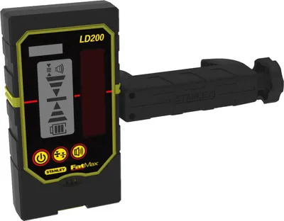A Stanley FatMax LD200 laser detector with an attached bracket, shown against a white background.