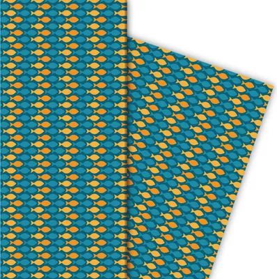 Produktbild von Buntes Geschenkpapier mit kleinen Fischen in orange - G6369, 32 x 48cm