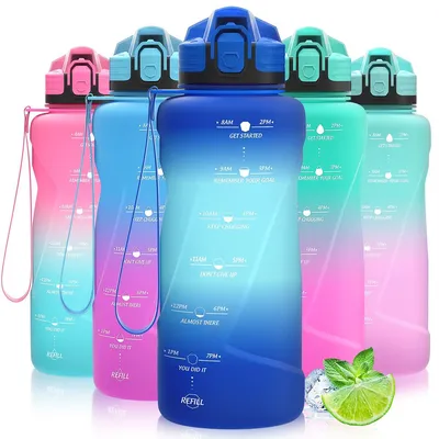 Image de Bouteille de sport de 2 litres, étanche, avec indicateur de temps, en Tritan sans BPA, idéale pour le sport