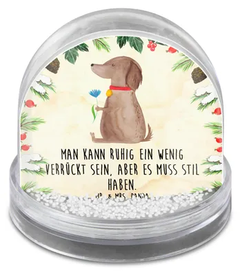 Produktbild von Mr. & Mrs. Panda Schneekugel Hund Blume - Naturpapier - Geschenk, Sprüche, Süß, Weihnachts, Hunde, Haha, glitzerkugel, Weihnachten, dekoartikel, Halsband, schnee kugel