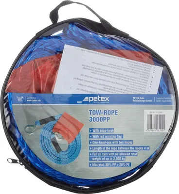 Image de PETEX corde de remorquage 3000 bleu Version avec 2 mousquetons Force de traction : 3000 Kg